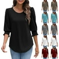 thumbnail image 1 of Jinhomg Womens Summer Work Shirts Dressy Casual 3/4 Sleeve Tunic Tops Plain Solid Crew Neck Blouses Elegant Business Office Wear Gray XL, 1 of 10