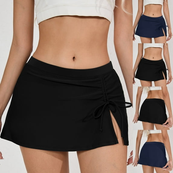 Jinhomg Womens Swim Skirt Trendy High Waisted Split Bikini Bottom Casual Solid Sporty Drawstring Skirt Lightweight Summer Vacation Bathing Suits Sales Today Clearance Navy XL