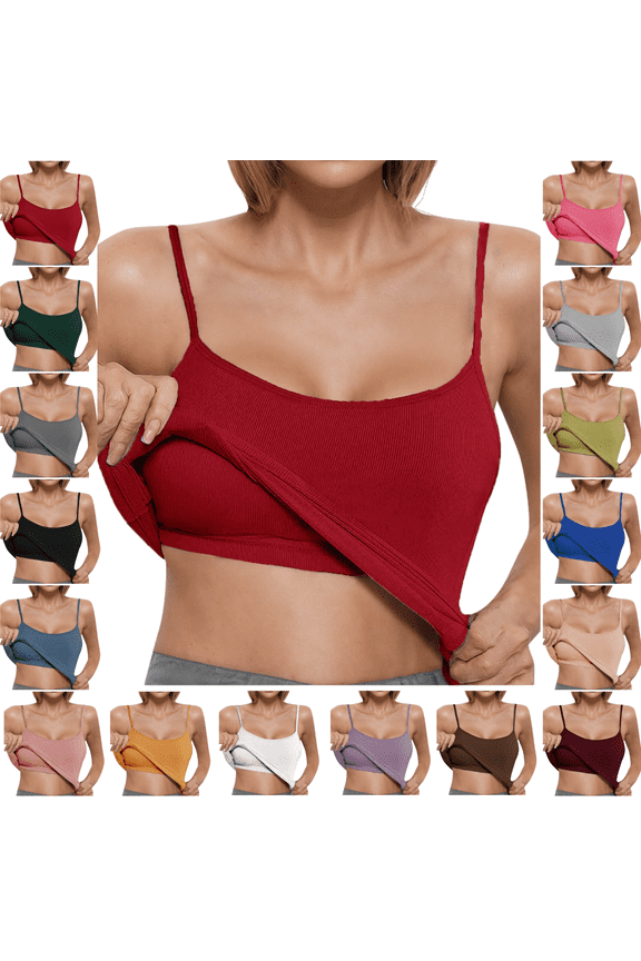 Womens Tank Tops with Built in Bra Casual Sleeveless Workout Yoga Shirt Basic Solid Undershirt Plus Size Padded Camisole Shelf Bra Blue M