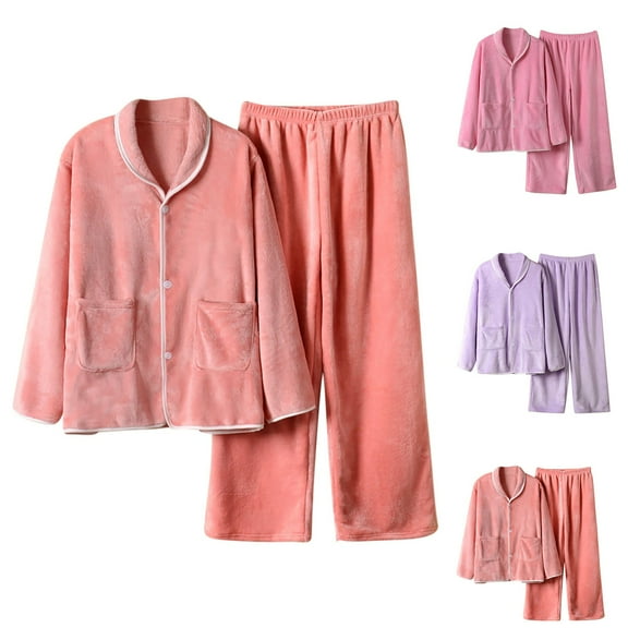Jinhomg Womens Thick Flannel Pajamas 2 Pcs Plus Size Comfy Lounge Sets Soft Cozy Long Sleeve Crew Neck Tops and Elastic Waist Pants Purple XXXL