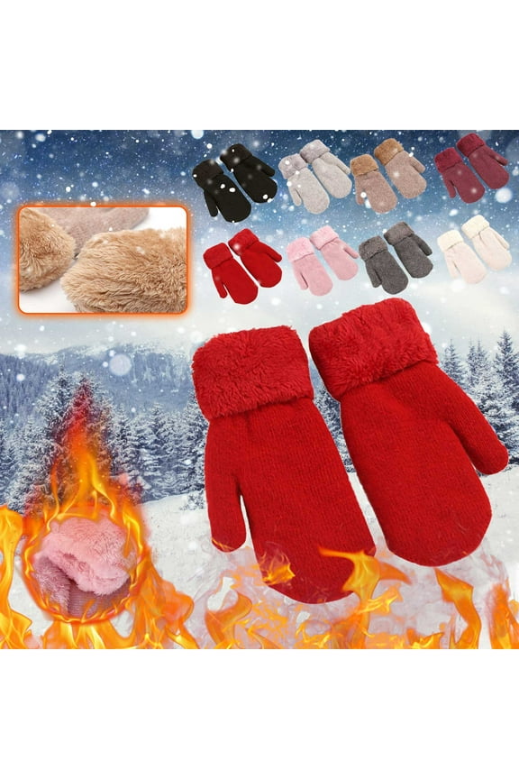 Womens Thick Fleece Mittens Soft Fluffy Cuff Sherpa Lining Mittens Gloves Thermal Cozy Cold Weather Mittens Accessories Gifts Spring Saving Red Free Size