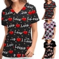 thumbnail image 1 of Jinhomg Womens Thin Scrubs Tops Funny Cute Valentine's Day Heart Graphic Workwear Lightweight Comfy Short Sleeve V-Neck Caregiver Top Sales Today Clearance Red S, 1 of 5