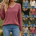 thumbnail image 1 of Jinhomg Womens Tops Striped Knit Textured Long Sleeve Shirts Casual V Neck Fall Lightweight Pullover Tops Red,XXL, 1 of 5