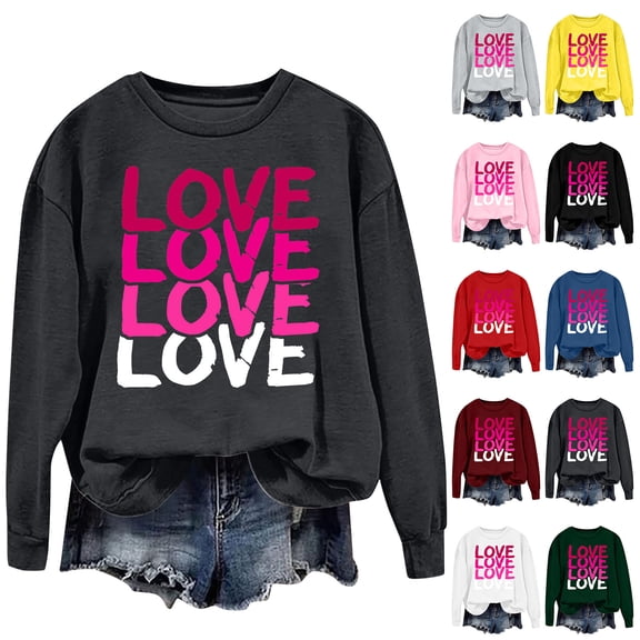 Jinhomg Womens Trendy Sweatshirts Holiday Funny Cute Letter Print Pullover Tops Fall Winter Casual Comfy Long Sleeve Crewneck Sweatshirt Summer Saving White XXL