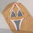 thumbnail image 1 of Jinhomg Womens Vacation Bikinis 2 Piece Cute Striped Print Swimsuit 2025 Trendy Halter Triangle Bikini Tops with Tie Side Thong Bottom Sets Pink S, 1 of 5