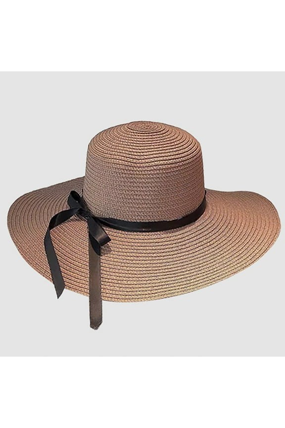 Womens Wide Brim Straw Hat Lightweight Comfy UV Protection Summer Beach Hats 2025 Trendy Bow Tie Floppy Sun Hat Casual Vacation Hat Sales Today Brown Free Size