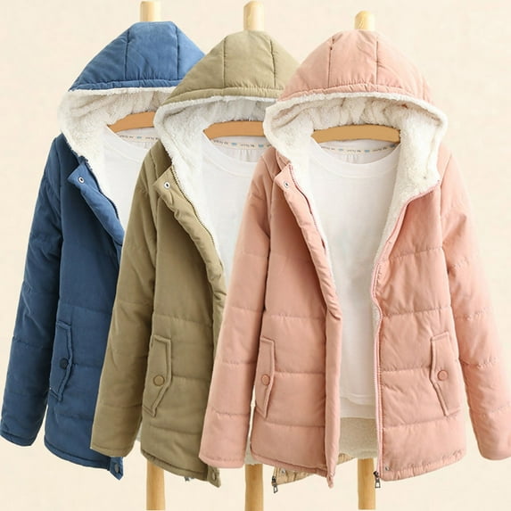 Jinhomg Womens Winter Fleece Lined Hoodies Soft Cozy Long Sleeve Full-Zip Puff Jacket Winter Plus Size Thermal Hooded Coat with Pockets Summer Saving Pink XXL