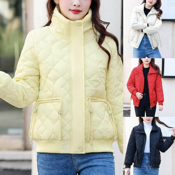 Jinhomg Womens Winter Puffer Coat Plus Size Full-Zip Puffer Jacket Lightweight Warm Long Sleeve Down Coats with Pockets Lighten 90 off Clearance Sale White XL