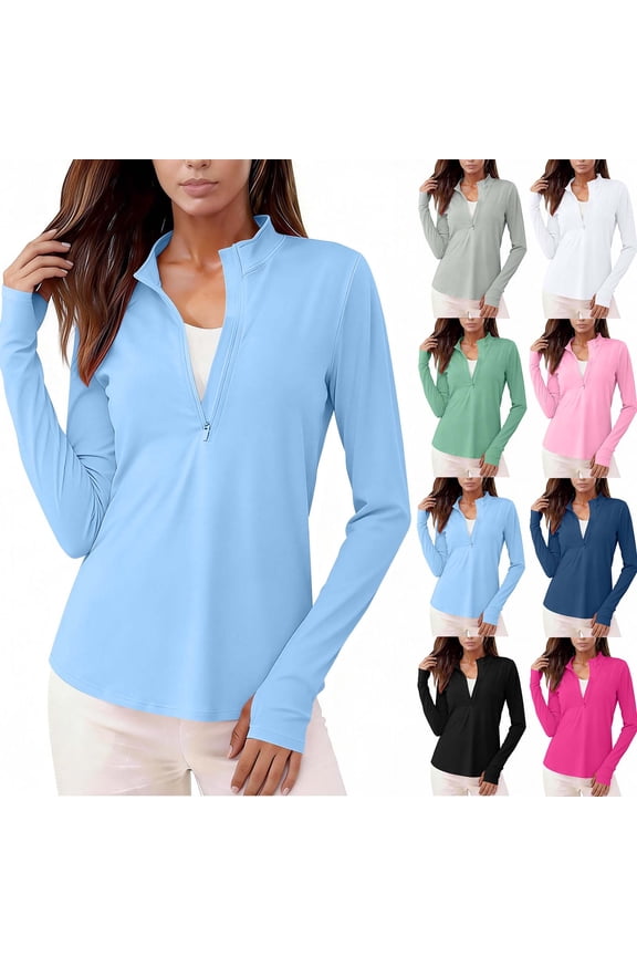 Womens Workout Tops Half Zip Sun Shirt Long Sleeves Rash Guard Lightweight UV Protection Hiking Atheletic Golf Tunic Blouses Navy,S