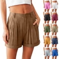 thumbnail image 1 of Jinhomg Work Shorts for Women Dressy Casual Pleated Cotton Shorts Cuffed Hem Wide Leg Lightweight Shorts Fashion Business Short Trouser with Pockets White,L, 1 of 7