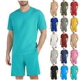 thumbnail image 1 of Jinhomg Workout Outfits for Men Two Piece Lightweight Summer Tracksuits Big and Tall Casual Solid Crew Neck Tops with Drawstring Waist Shorts Thin Hiking Running Sets Khaki XXL, 1 of 7