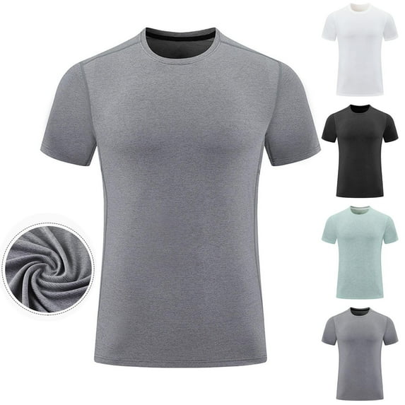 Jinhomg Workout T Shirts for Men Big and Tall Comfy Short Sleeve Compression Undershirts Slim Fit Basic Solid Athletic Gym Tees Summer Saving Gray XL
