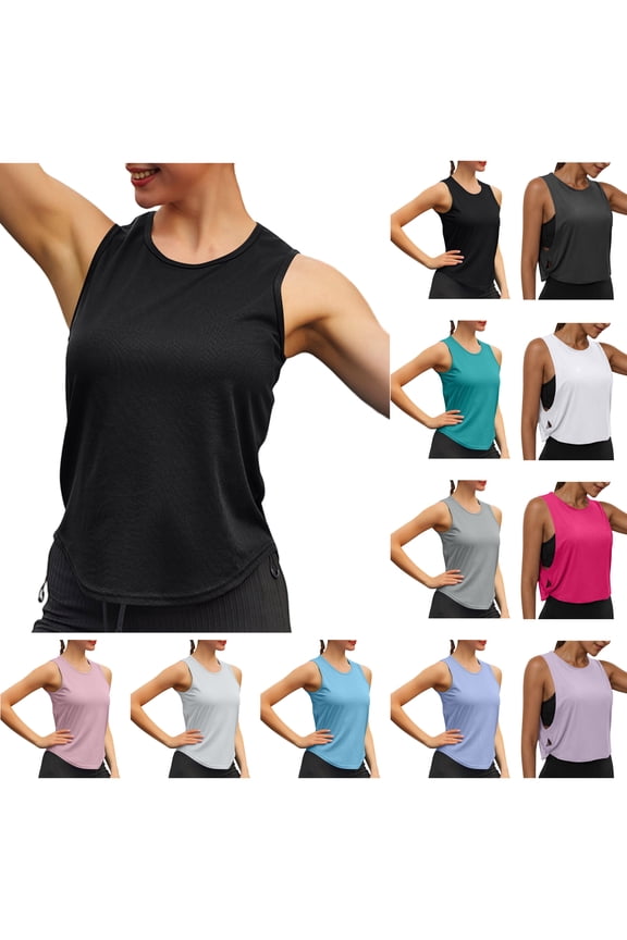 Workout Tank Tops for Women Moisture Wicking Quick Dry Yoga Tanks Basic Solid Sleeveless Crew Neck Camis Ladies Sportswear Black M