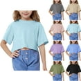 thumbnail image 1 of Jinhomg Y2K T Shirts for Kids Girls 2025 Fashion Short Sleeve Crop Tops Loose Fit Comfy Solid Crew Neck Summer Tees Casual Streetwear Khaki 5 Years, 1 of 10