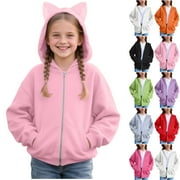 Jinhomg Zip Up Hoodie for Boys Girls Kids Sweatshirt Jacket Long Sleeve Cute Cat Ear Hooded Outerwear Casual Preppy Clothes Black 120
