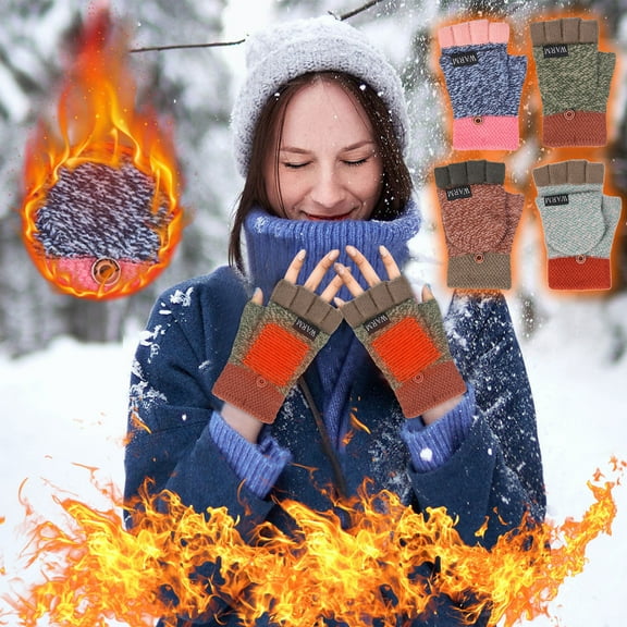 Jinhomg winter mittens for women men thermal USB Electric Heating Gloves soft comfy knitted Fingerless Convertible Mittens unisex Cold Weather Accessories Green Free Size