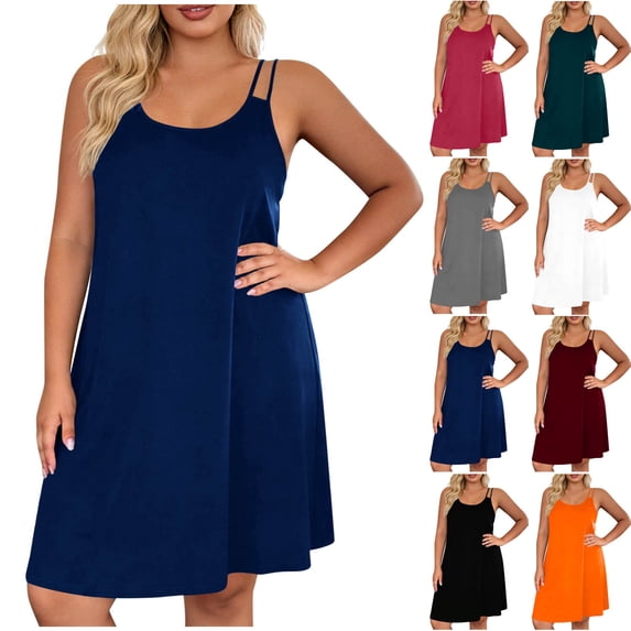 Jinhong Plus Size Nightgowns for Women Double Straps Sleeveless Nightdress Baggy Soft Sleep Dress Solid Color Lounge Sleepwear Wine,S
