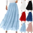 thumbnail image 1 of Jinhong Women's Long Tulle Skirt Fairy Ruffle Tiered Layered Midi Skirts A-Line Elastic Waist Tutu Skirt Black,S, 1 of 6
