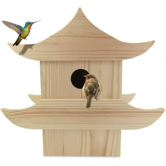 Jinja Bird House, Japanese Pagoda Wooden Small Birds Blue Bird Hummingbird Nesting Box for Ourdoor Hanging 11.5'' H Japanese Style Garden Decor Birds Lover Gift$$Garden & Patio