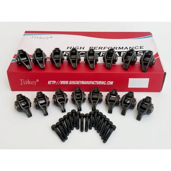 Jinkey® High Performance 16Pcs Alloy Rocker Arms — Pre-Assembled w/ Upgraded Trunnion Kit — GM LS series 4.8–6.2L (LS1/LS2/LS6/LQ/LY/LM)