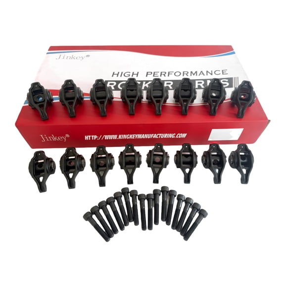 Jinkey® High Performance 16Pcs Alloy Rocker Arms — Pre-Assembled w/ Upgraded Trunnion Kit — GM LS series 4.8–6.2L (LS1/LS2/LS6/LQ/LY/LM)
