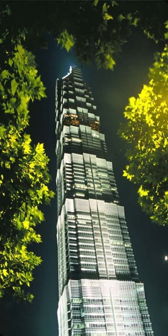Jinmao Building at night Shanghai China Canvas Art - Keren Su DanitaDelimont (23 x 45)