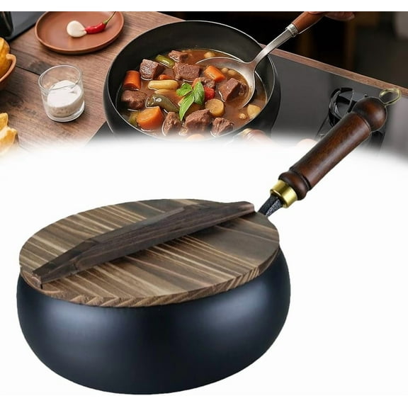 Jinswhdre Cast Iron Skillet, 11 Inch Pre-Seasoned Uncoated Iron Frying Pan with Lid, Hand-Forged Japanese Design for Gas, Induction, Electric & Oven Use