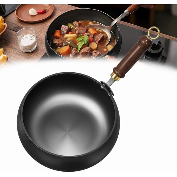 Jinswhdre Cast Iron Skillet, 9.4 Inch Pre-Seasoned Uncoated Iron Frying Pan with Lid, Hand-Forged Japanese Design for Gas, Induction, Electric & Oven Use