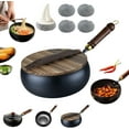thumbnail image 1 of Jinswhdre Cast Iron Skillet, Hand-Forged Uncoated Iron Pan, Japanese Iron Pan, Uncoating Cast Iron Pot, Multi-purpose, A Must-Have Kitchen Tool(9.4/10.2 in) (Wooden Lid(10.2)), 1 of 8