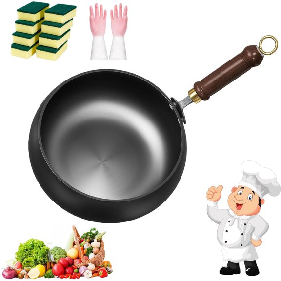 Jinswhdre Cast Iron Skillet, Japanese Iron Pan, Uncoated/Large Capacity Spill-Proof/Non-Stick Pan, for Culinary Styles For Kitchen