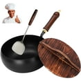 thumbnail image 1 of Jinswhdre Cast Iron Skillet, Jinswhdre Wok, Jinswhdre Cast Iron Pan, Hand-Forged Non Stick Iron Wok with Lid, Uncoated Iron Pan, Woks & Stir-Fry Pans Nonstick (A-Wood Lid, 11in/28cm), 1 of 9