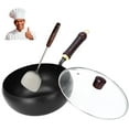 thumbnail image 1 of Jinswhdre Cast Iron Skillet, Jinswhdre Wok, Jinswhdre Cast Iron Pan, Hand-Forged Non Stick Iron Wok with Lid, Uncoated Iron Pan, Woks & Stir-Fry Pans Nonstick (B-Glass Lid, 11in/28cm), 1 of 9