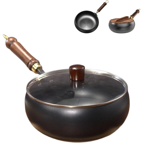 Jinswhdre Cast Iron Skillet, New Traditional Hand-Forged Japanese Large Belly Pot, for Culinary Styles For Kitchen (28CM,Glass lid)