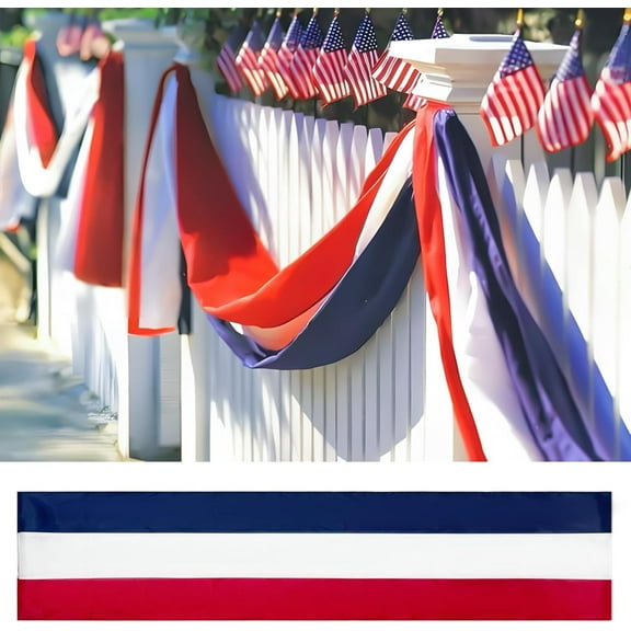 Jinswick 1 Pack 20x2 Ft 4th of July Bunting Flags, Patriotic Red White Blue Stripes Outdoor Decorations for Independence Day, Memorial Day, Veterans Day Celebration