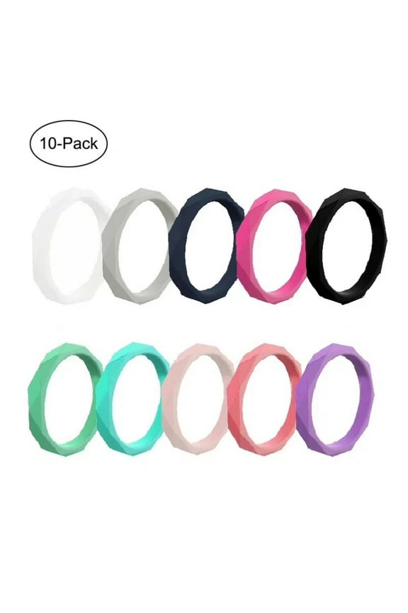 10 Pack 3MM Wave Pattern Silicone Wedding Rings for Womens Thin Stackable Rubber Wedding Bands Size 4-10