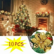 Jinswick 10 Pcs Poinsettia Artificial Christmas Flowers Decorations Glitter Xmas Tree Flower Ornaments (Blue)