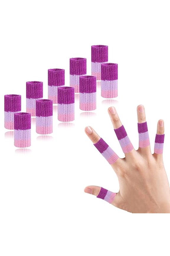 10-Piece Finger Compression Sleeve Support Set Specialized Finger Protective Sleeves Ideal for Basketball Breathable Stretch Material (Purple Stripes, One Size)