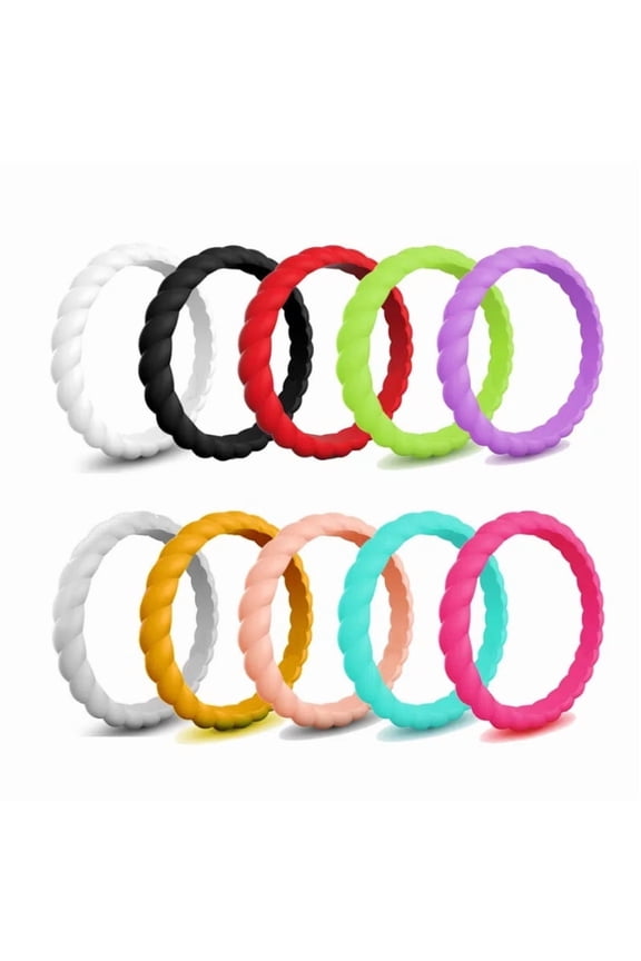 10-Piece Sports Rings Set, 3 Mm Silicone Wedding Ring, Suitable For Women'S Rubber Wedding Rings, Sizes 4-10