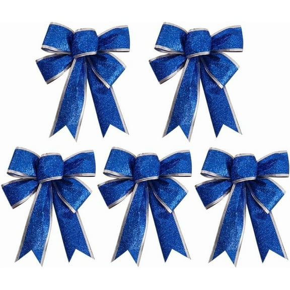 Jinswick 10Pcs 7.8inch Large Christmas Bow Glitter Glittering Fabric Gold Gift Ribbon Tree Decorations Presents Suitable for Christmas tree decorations Reusable