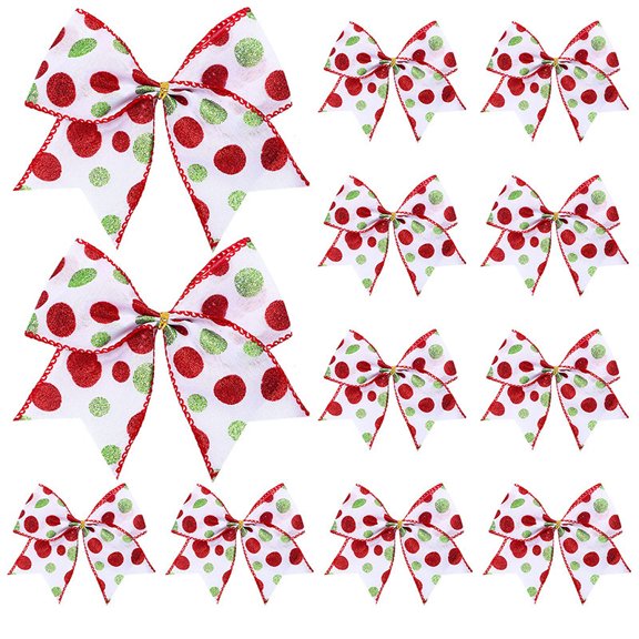 Jinswick 12 Pcs Easter Tree Bows Decorations,6 Inch Spring Summer Ornaments with Colorful Dots for Tree Basket Home Party Front Door Indoor Outdoor Holiday Decor