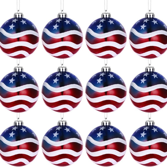 Jinswick 12 Pcs Independence Day Ball Ornament - 4th of July Patriotic Hanging Ball Decoration American Flag Ornament for Independence Day, Christmas Tree, USA Themed Party Supplies