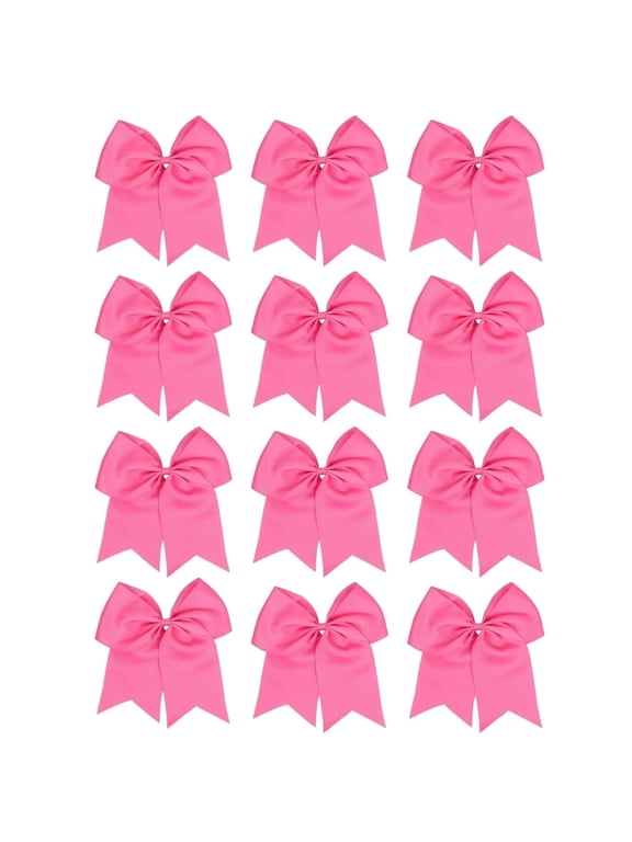 12pcs 8" Hand‑Made Grosgrain Cheer Bows, Hair Accessories for Softball Cheerleader Sports
