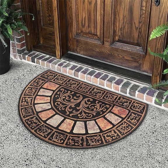 Jinswick 16"x24" Heavy Duty Non-Slip Door Mat 1-Pack - Half Round Indoor/Outdoor Rubber Rug, Low-Profile Durable Design for Front Entry/Garage/Patio, Waterproof Easy Clean