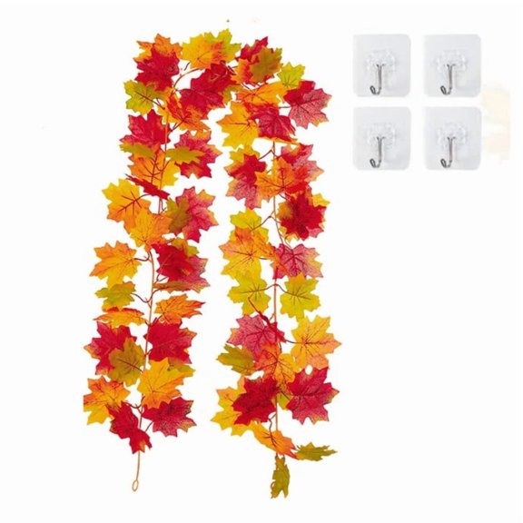 Jinswick 2 Pack 5.6ft Fall Garland Maple Leaf,Hanging Vine Garland Artificial Autumn Foliage Garland Thanksgiving Decor for Home