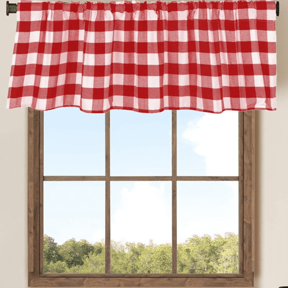 Jinswick 2 Pack Buffalo Check Plaid Window Valances Red and White Farmhouse Design Window Treatment Decor Curtains Rod Pocket Valances for Kitchen/Living Room 16" x 56"