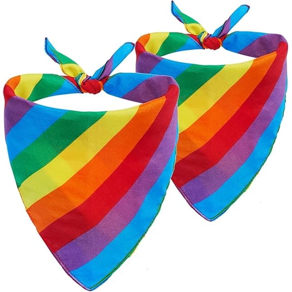 Jinswick 2 Pack Rainbow Bandanas, Colorful Scarf, Multi-Purpose Headband, Cowboy Handkerchief, Dog Scarf for Large Dogs Rainbow Pride Headband Set