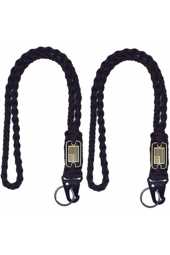 2 Pcs Heavy Duty Paracord Lanyard Keychain with USA Flag Parachute Rope Necklace Keychains Braided Keychain Lanyard for Keys, Whistle, Wallets, Camera, Traveling, Outdoor Activities