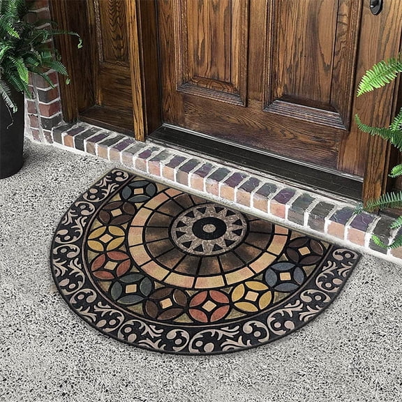 Jinswick 20" x 32" Heavy Duty Non-Slip Door Mat 1-Pack - Half Round Indoor/Outdoor Rubber Rug, Low-Profile Durable Design for Front Entry/Garage/Patio, Waterproof Easy Clean