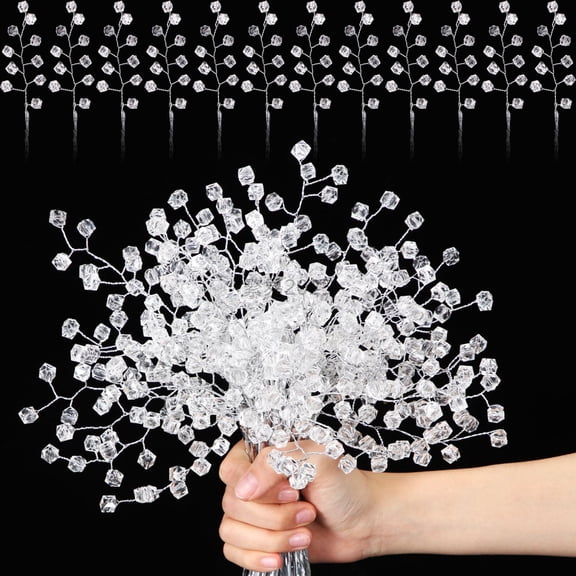 Jinswick 20Pcs Acrylic Crystal Picks, 9.8" Glitter Clear Bead Drops, Artificial Acrylic Beaded Flower Stems, Decorative Artificial Bouquet Picks for Vases, Wreaths, Centerpieces