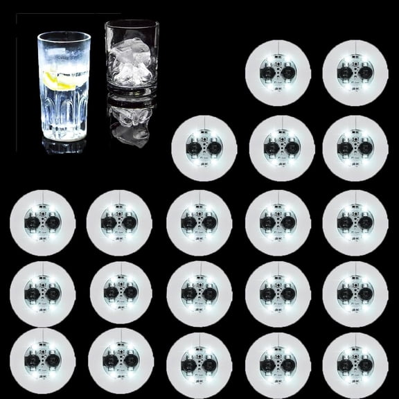 Jinswick 20Pcs LED Coaster Round Flash Cup Mat Sticker Lights for Wine Liquor Bottle, Drinks Party, Bar Party (White)